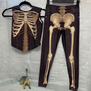 Skeleton Print on Faux Black Denim Print Tank Top and Leggings Set | XS/S